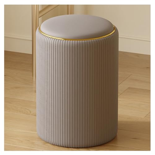 Pobbycrafm Baul Almacenaje Dormitorio, Reposapiés Redondo de Cuero Otomano Taburete de Tocador Acolchado Taburete Almacenaje para Sala de Estar, Dormitorio, Entrada, Sofá Grey
