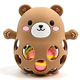 Oso Sonajero y Mordedor para bebé, Mordedor Bebe Refrigerante, Juguetes Montessori para bebes 6-12 meses, Regalo recien nacido, Teether (Beige con bolita)