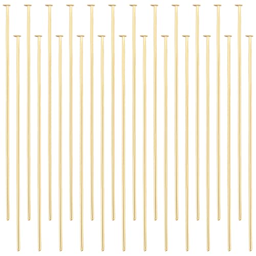 Beebeecraft 100Pcs/Box Flat Head Pins 18K Gold Plated Beading Pins 50mm Jewelry Head Pins for Earring Beading DIY Craft