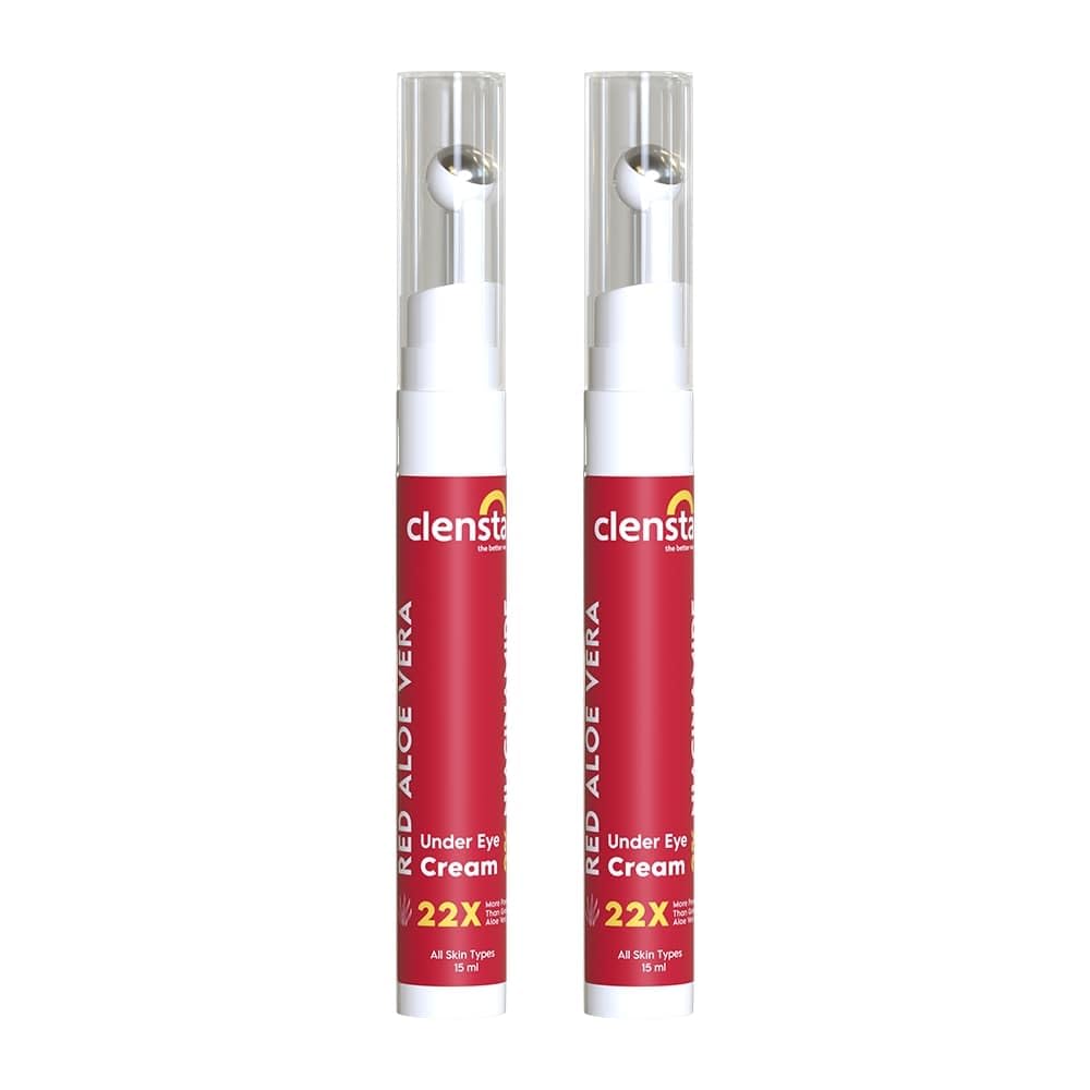 Clensta Red Aloe Vera Under Eye Cream With Niacinamide & Vitamin E | Reduces Dark Circles, Fine Lines & Eye Puffiness | For Men & Women - 15ml (Pack of 2)
