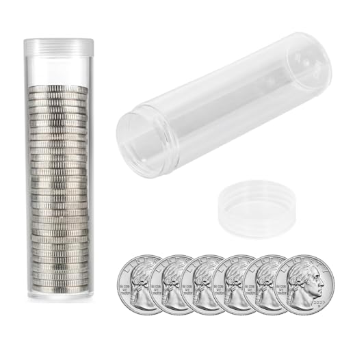 Tubos de almacenamiento para monedas Joyzan, plástico transparente con tapa, 10 piezas miniatura 7