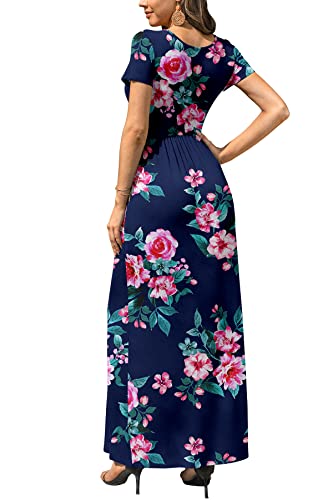 Image of DB MOON Womens 2026 Summer Maxi Dresses Casual Short Sleeve Empire Waist Spring Long Dress with Pockets