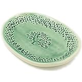 B JANECKA Green Tree of Life Oval Pottery Tray, 7 x 4.5 Inches, Pottery 9th Anniversary Gift,...