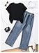 Verdusa Cute Outfits for Girls 10-12 Graphic Tees and Straight Leg Jeans Set with Bows Tween Girls Trendy Clothes Black 11 Years