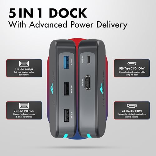 Image of Type C 5 in 1 Wozoyo Docking Station with USB 5Gbps (3.2 Gen 1), 2XUSB 2.0, 4K@60Hz HDMI, and PD 100W - Compact USB-C Hub, Portable Design, Universal Compatibility with macOS, Windows, Android, & iOS