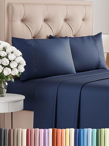 CGK Linens Twin XL 4 Piece Sheet Set - Cooling Sheets for Hot Sleepers - Hotel Luxury Bedding Set w/ 8-16 Inch Deep Pockets - 1 Flat & 1 Fitted & 2 Pillowcases - Soft, Comfy & Wrinkle Free - Navy Blue