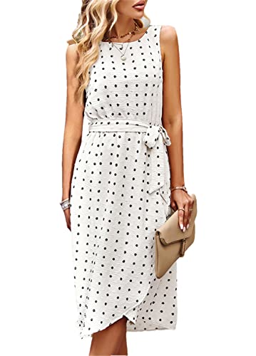Robe midi fendue à pois beige finie la chaleur estivale style léger XL