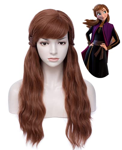 YIMANEILI Anna Wig Costume Women Kids Long Braids Brown Hair Wig with Bangs for Birthday Party YM233