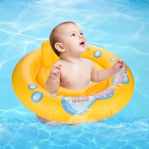 Image of Toy Imagine 26.5 inch(67 cm) Inflatable Baby Swim Ring with Small Inner Ring Safe Swimming Tube for Kids Anti-Flip PVC Tube,Yellow Saddle-Seat with Leg Holes For Infants 6-24 Months,Baby Pool Swim Trainer