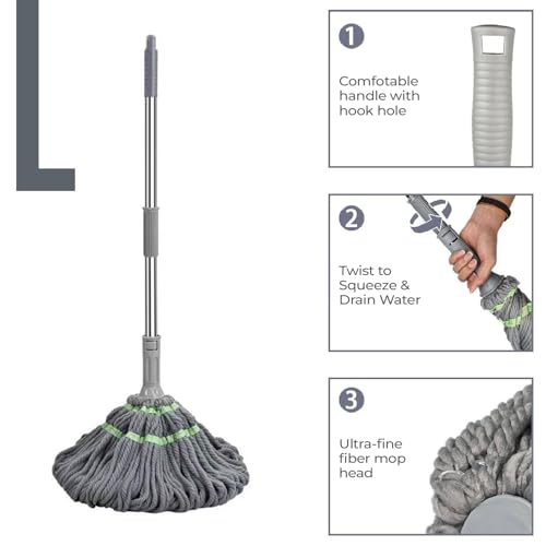 Image of Vivela Microfiber Twist Mop for Floor Cleaning | Self-Squeeze Mop with Super Absorbent Microfiber Head | Lightweight & Durable Stick | Wet & Dry Mop for Home, Kitchen & Bathroom