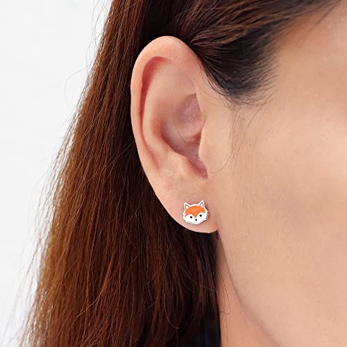 Boma Jewelry Sterling Silver Fox Stud Earrings with Hand Painted Orange Enamel2
