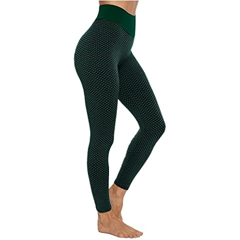 SERENYOU Women's Butt Lifting Yoga Leggings High Waisted Yoga Pants Honeycomb Ruched Workout Running Leggings Dark Green S Cover