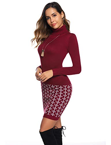 Gyabnw Vestido Punto Manga Larga Mujer Vestido Suéter de Invierno Vestido Punto de Cuello Alto de Otoño e Invierno