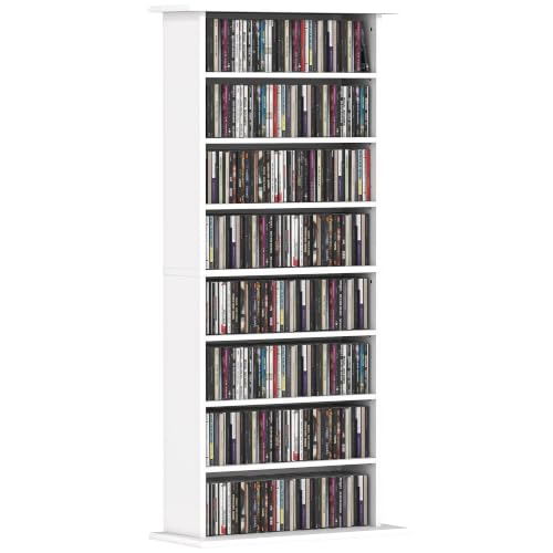 HOMCOM Estantería para CDs y DVDs 8 Compartimentos 58x24x126,3 cm Blanco