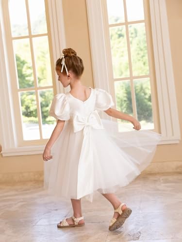 Pearls O-Neck Flower Girl Dress Pretty Princess Wedding Party Satin Tulle First Communion Dresses with Bowknot3
