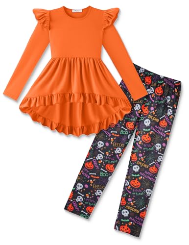 Image of Arshiner Toddler Girl Clothes Ruffle Trim Long Sleeve Pullover Top and Floral Print Leggings Fall Outfits Kids Clothing Sets