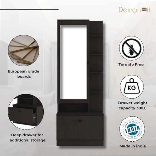Image of DesignFit Engineered Wood Dressing Table with Mirror and Storage,Vanity Table with Closed and Open Storage for Bedroom, Home & Living Room (Wenge Finish)
