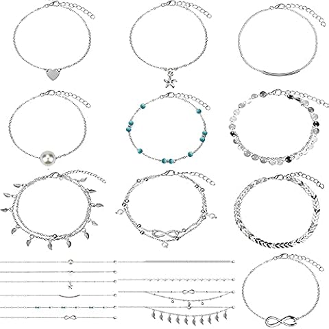 Luyoah 10 Pieces Ankle Bracelets Beach Ankle Chain Adjustable Ankle Fashion Silver Ankle Jewellery for Women Girls Cover