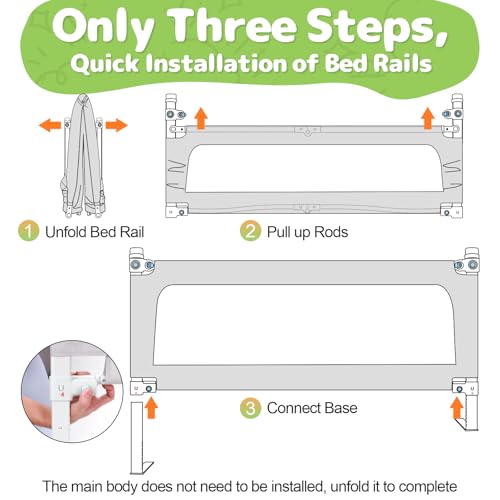 Image of omzer King Bed Rail for Toddlers - Foldable Baby Bed Rail Guard with Child Lock Height Adjustable Bed Safety Rails for Children for King Size - 3 Pack, 78.7x78.7x74.7 inch