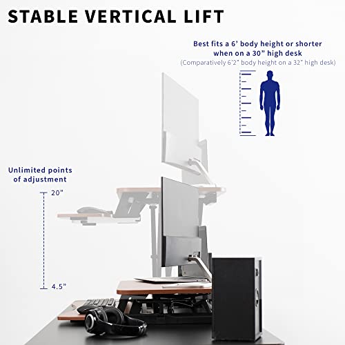 Image of VIVO 32 inch Desk Converter, K Series, Height Adjustable Sit to Stand Riser, Dual Monitor and Laptop Workstation with Wide Keyboard Tray, Dark Walnut Top, Black Frame, DESK-V000KA