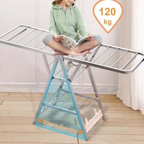 Stainless Steel Clothes Drying Rack, Heavy Duty Laundry Drying Rack, Adjustable and Foldable Clothes Drying Rack, Free-Standing Laundry Stand, Stainless Steel Garment Ra