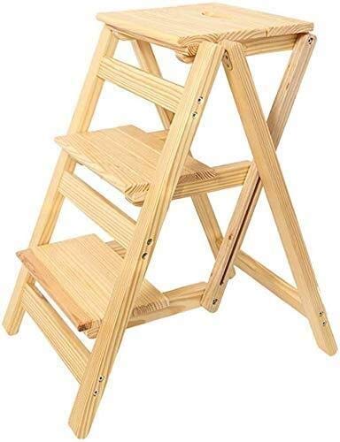 CZ-SQG Folding Stool Chair/ladder With 3 Steps, Wooden Staircase Stool, Ladder Step, High Stool Garden Implement Height 66cm Heavy Duty Max. 150kg Made Of Wood