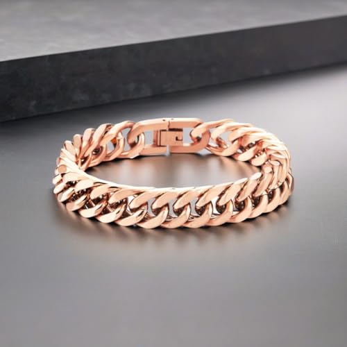 COOLSTEELANDBEYOND Mens Stainless Steel Cuban Chain Curb Chain Bracelet, Rose Gold, Satin Finish3