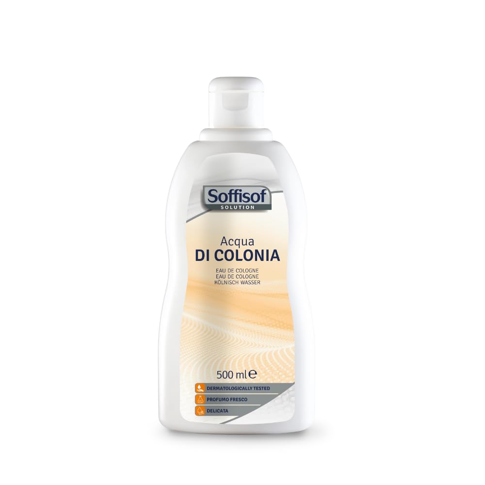 Soffisof Acqua di Colonia per Anziani 500 ml - Acqua Profumata Dermatologicamente Testata - Sensazione di Freschezza Duratura - Anziani, Allettati, Incontinenti