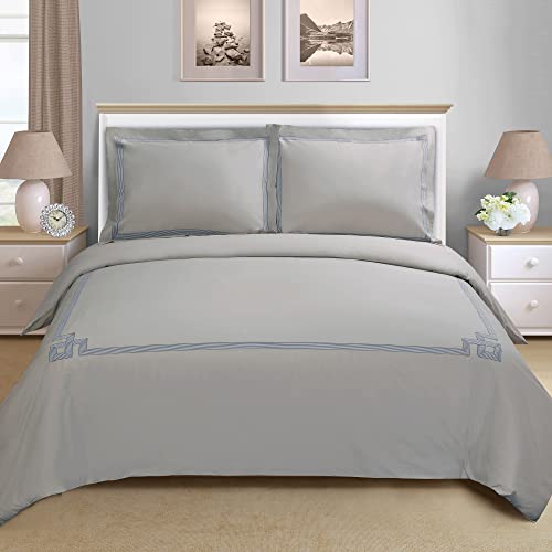 Superior 3 Piece Miller Cotton Duvet Cover Set, Full/Queen, King/Cal King, Grey/Grey