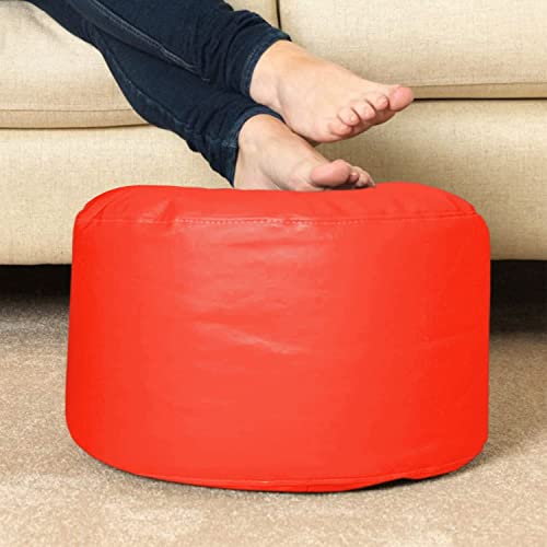 Image of Gold 5XL Bean Bag Combo with Footstool & Cushion | Faux Leather Teardrop Bean Bag for Adults & Teens | Pre-Filled with Beans | Home, Bedroom, Living Room, Office (5XL - Red)