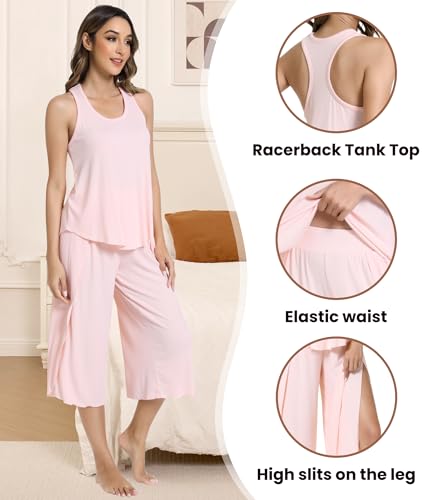 Image of NACHILA Bamboo Viscose Pajamas for Women Racerback Tank Capri Set