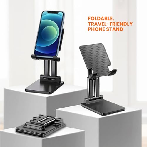 Image of Dyazo Adjustable Mobile Stand | Foldable & Portable Phone Holder with Multi-Angle & Height Adjustment | Stable Non-Slip Base | Compatible with All Smartphones & Tablets (4-10 inch) - Black