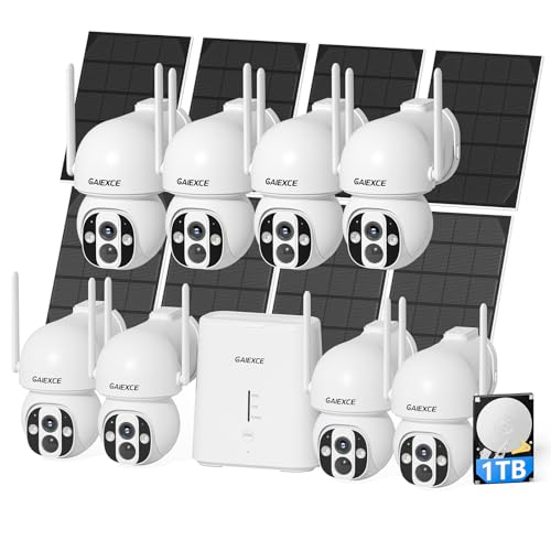 Image of Solar Outdoor Cameras for Home Security, 8 Cam Kit, No Subscription, Wireless Security Camera System, Expandable to 10CH, 360 View PT Cameras, 2K Color Night Vision, 2.4G & 5GHz WiFi, 1TB HDD