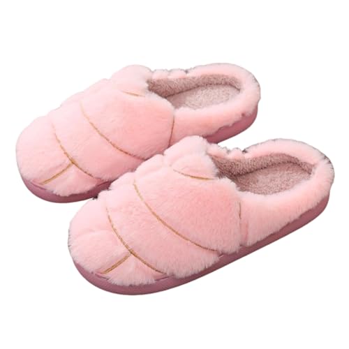 Generic Unisex Adult Concha Slippers - Pink, Faux Fur, Memory Foam, Casual, Round Toe, Pull-On