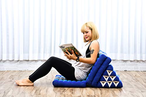 Image of Leewadee - Comfortable Japanese Floor Mattress Used As Thai Floor Bed with Triangle Cushion, Futon Mattress Or Thai Massage Mat, 67 x 21 inches, Blue
