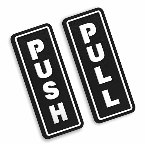 Image of PRINTHUA 6 Inch White & Black MDF Push Pull Door Sign, Self Adhesive Door Plate Sticker for Hotel, Office, Business, Resort, Glass & Wooden Doors (1 Push + 1 Pull Set)