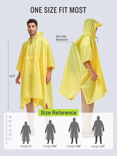 Image of SaphiRose Extra Thick Hooded Rain Poncho Double Layer Waterproof Raincoat Jacket for Men Women Adults