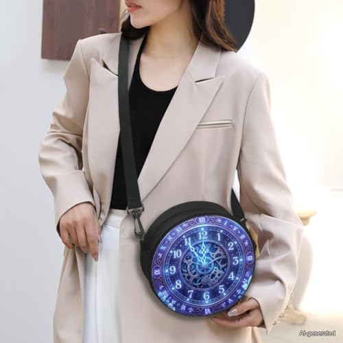 Image of Women Novelty Round Clock Shape Zippered Clock Purses for Women Tote Handbag Shoulder Bag, Gift for Mom Girlfriend