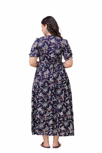 Image of Women's Rayon Anarkali Maternity Ankle Length Dress, Pregnancy Dress,Feeding Kurti,Easy Brest Feeding Dress, with Both Side 9 inch Zipper and Belt