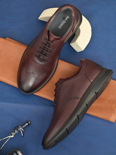 Image of San Frissco Mens Formal Shoes Textured Lace Up Brogues /Soft Cushioned Footbed with TPR Sole /Stylish, Comfortable, Trendy, Party, Outdoor Shoes for Office & College
