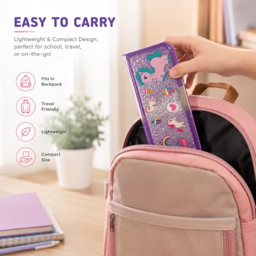 Image of WISHKEY Pencil Box for Kids, Pencil Case for Girls & Boys, Unicorn Glitter Stationery Box with Multiple Compartments, Pen & Pencil Holder, Built-in Sharpener, School Supplies Organizer Multicolor
