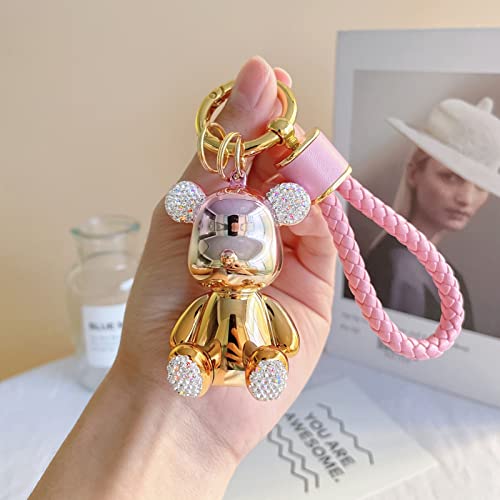 Cute Keychain Diamond Bear Accessories Kawaii Car Key Chain Bag Charm Pendant Wristlet Key Ring For Women Girl (Pink Gold) #TOP1