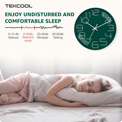 Image of TEKCOOL Plastic Digital Wall Clock 12 inch Silent Quartz Decorative Non-Ticking Classic Clock Battery Operated Round Easy to Read for Room /Home /Kitchen /Bedroom /Office /School-(Green White)'