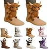 3D Knit Animal Socks for Women, Cute Plush Sloth Socks Hand Crocheted - Double-Layer Cotton, Warm Embrace (Highland Cow)