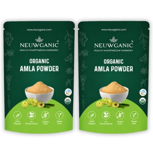 Neuwganic Organic Amla Powder for Eating & Hair Growth | India Organic and Usda Certified | Gooseberry Superfood for Skin Glow, Immunity, Weight Loss & Drinking | 190g - Pack of 2