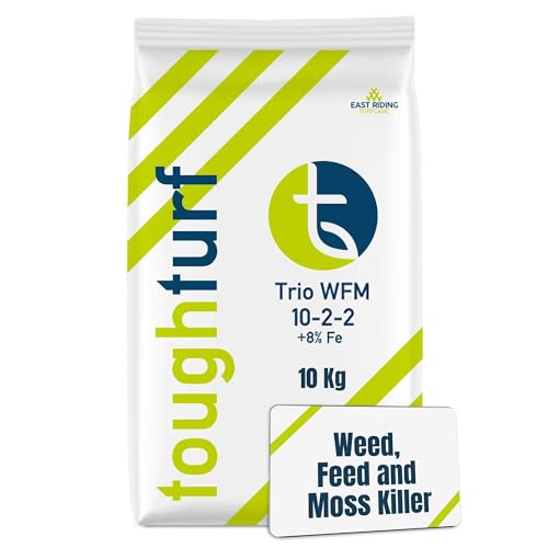 ToughTurf Trio - Lawn Feed Weed and Moss Killer - 10kg Bag - Powerful Triple-Action Weed Feed & Moss Killer for Lawns - Eliminates Weeds and Moss While Boosting Turf Growth - 10kg Covers 285m