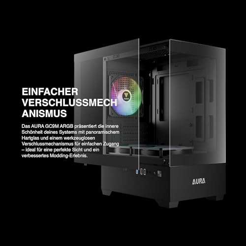 Image of GAMDIAS Aura GC9M Black | Micro Tower Cabinet | Supports Micro-ATX、Mini-ITX | 3 PRE Installed ARGB Fans | Black
