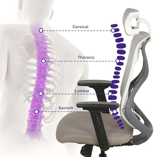 Image of Wakefit Gravita Ergonomic Office Chair for Work | 3 Year Warranty | Multi-Lock Seat Slider and Recline | Soft Armrest with 3D Adjustability| Strong Nylon Base | 8+ Hours of Comfort| White and Grey