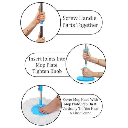 Image of Spin Mop with Extendable Handle, Multi-Surface Floor Cleaning System, Blue and White, Microfiber Pad, Rotating Head for Home, Kitchen