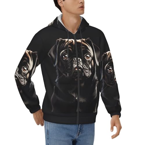 Sweat à capuche carlin noir homme en maille douce thermique hiver